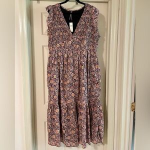 NWT! Anthropologie The Peregrine Midi Dress in Purple Motif Size 1X